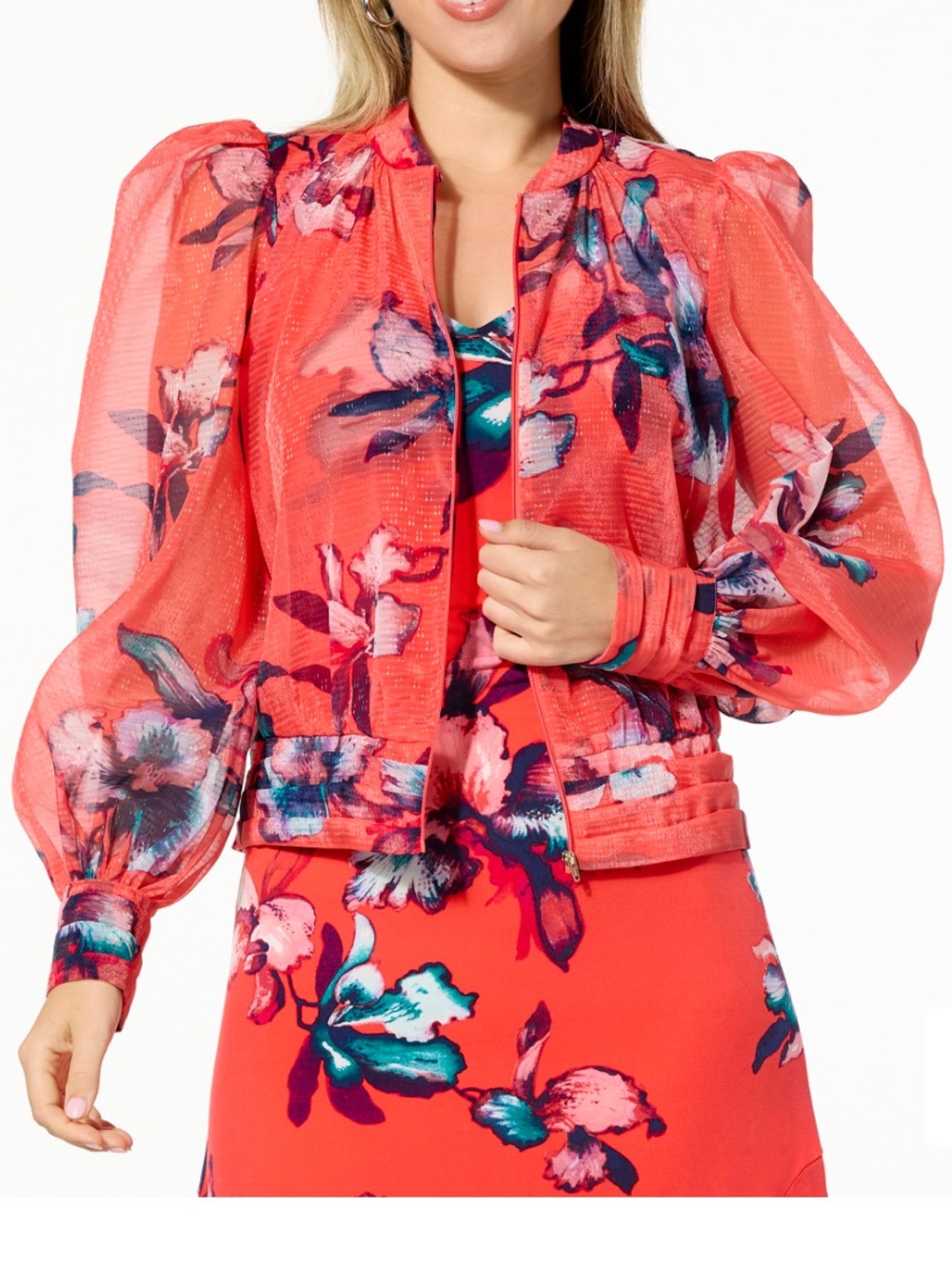 C. Wonder by Christian Siriano Organza Jacket in Painted Orchid Floral Full Zip - Picture 8 of 8